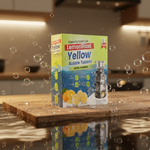 Load image into Gallery viewer, Box of Lemon Blast Yellow Bubble Tablets on a reflective surface with bubbles