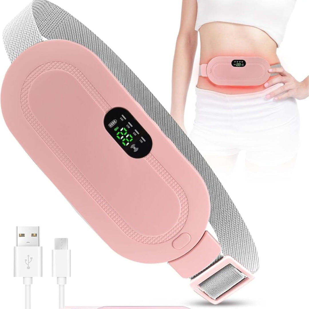 Pink heating pad device with digital display, USB cable