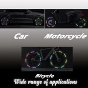 LED stickers on car wheels, motorcycle, and bicycle