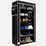 Load image into Gallery viewer, Black folding wardrobe with shelves containing various items