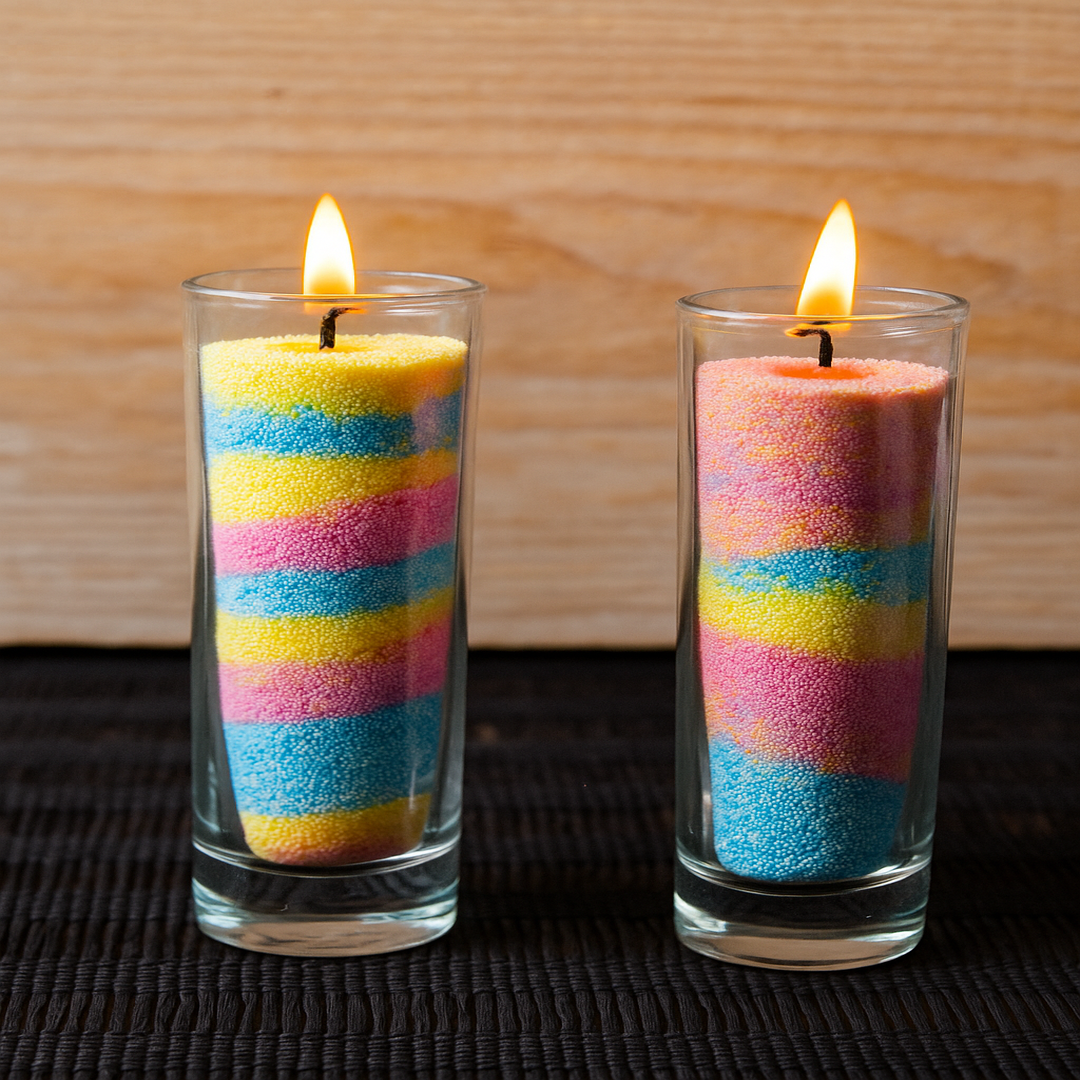 rainbow colored sand wax candle