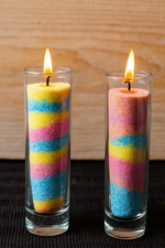 Load image into Gallery viewer, colorful layered sand wax candles in glass holders, Sand Wax candles
